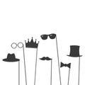 Glasses, crown, mustaches, hats, gentelmens icons set on a stick