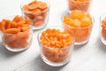 Glasses with cut carrots Royalty Free Stock Photo