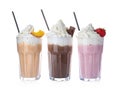 Glasses with delicious milk shakes Royalty Free Stock Photo
