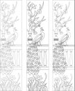 Peacock Tree branches design Glasses Door Partition Kitchen Shutter Railing Glass Design cdr Royalty Free Stock Photo