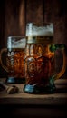 Glasses of different tasty beer on table, AI Generated