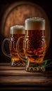 Glasses of different tasty beer on table, AI Generated