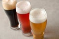 Glasses with different types of cold tasty beer Royalty Free Stock Photo