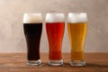 Glasses with different types of cold tasty beer Royalty Free Stock Photo