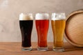 Glasses with different types of cold tasty beer Royalty Free Stock Photo