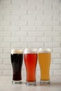 Glasses with different types of cold tasty beer Royalty Free Stock Photo