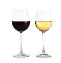 Glasses of different wine on white