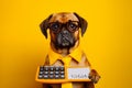 dog financial funny holding animal humor finance yellow business pet background. Generative AI.