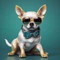 dog animal pet yellow fun portrait cute chihuahua background glasses puppy. Generative AI.