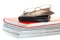 Glasses eBook reader pile of books Royalty Free Stock Photo