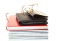 Glasses eBook reader pile of books, isolated Royalty Free Stock Photo