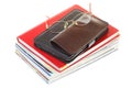 Glasses eBook reader pile of books, isolated Royalty Free Stock Photo