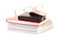 Glasses eBook reader pile of books, isolated Royalty Free Stock Photo