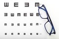 Glasses on a eye check chart Royalty Free Stock Photo