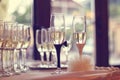 Glasses filled with campagne on wedding day Royalty Free Stock Photo
