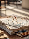 Glasses and financial statements are placed on the table Royalty Free Stock Photo