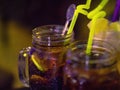 Glasses of fresh alcoholic cocktails on bar counter Royalty Free Stock Photo