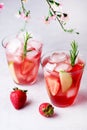 Glasses of Fresh and Cold Strawbery and Green Apple Lemonade Tasty and Healthy Summer Drink Cold Berry and Fruit Lemonade Vertical Royalty Free Stock Photo