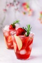 Glasses of Fresh and Cold Strawbery and Green Apple Lemonade Tasty and Healthy Summer Drink Cold Berry and Fruit Lemonade Vertical Royalty Free Stock Photo