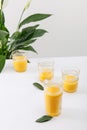 Glasses of fresh delicious yellow smoothie