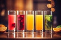 Glasses with fresh fruits juices, well-being, balanced diet nutrient-rich and vitamins. Generative AI