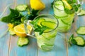 Glasses with fresh organic Cold and refreshing infused detox water with lemon Royalty Free Stock Photo