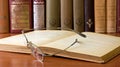 Glasses in front of an old books Royalty Free Stock Photo
