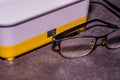 Glasses in front of ultrasonic cleaner machine