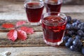 Glasses of grape juice and black grapes Royalty Free Stock Photo