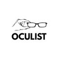 Glasses. Hand. Oculist emblem logo. Eyeglasses icon. Vector.