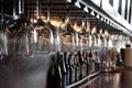 Glasses hanging at bar Royalty Free Stock Photo