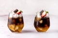 Glasses of Homemade Cold Brew Coffee to Drink for Breakfast Summer Beverage with Ice Cubes Decorated with Strawberry and Chocolate Royalty Free Stock Photo