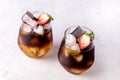 Glasses of Homemade Cold Brew Coffee to Drink for Breakfast Summer Beverage with Ice Cubes Decorated with Strawberry and Chocolate Royalty Free Stock Photo