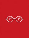 Glasses Icon in Line Art Style on a Solid Red Background for Advertising Space Royalty Free Stock Photo