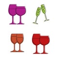 Glasses icon set, color outline style Royalty Free Stock Photo
