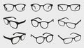 Glasses Icons - Different Angle View - Black Vector Illustration Set - Isolated On Transparent Background Royalty Free Stock Photo