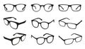 Glasses Icons - Different Angle View - Black Vector Illustration Set - Isolated On White Background Royalty Free Stock Photo