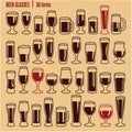 Glasses icons set. Beer glass isolated icons collection. Wine glass. Cups.