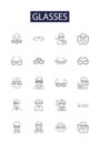 Glasses line vector icons and signs. Goggles, Eyewear, Lens, Shades, Oculists, Visors, Frames, Monocles outline vector