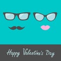 Glasses with lips and moustache. Flat design. Happ Royalty Free Stock Photo