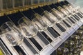 Glasses are located in a row in the wine cellar Royalty Free Stock Photo