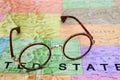 Glasses on a map of USA - Colorado Royalty Free Stock Photo