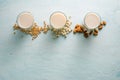 Glasses of milk: Almond, soy and lotus seed. Top view Royalty Free Stock Photo