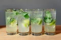 Glasses of Mojito party drinks with Lime, Mint, and Bubbly water Royalty Free Stock Photo