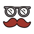 Glasses and moustache retro celebration line and fill icon