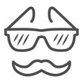 Glasses and mustache line icon, face accessories concept, Nerd glasses and mustaches sign on white background, Moustache
