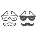 Glasses and mustache line and solid icon, face accessories concept, Nerd glasses and mustaches sign on white background