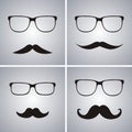 Glasses and mustache vector set. Simple glasses and mustache shape illustration, editable elements, can be used in logo design Royalty Free Stock Photo