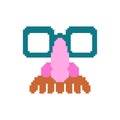 Glasses nose and mustache pixel art. April Fools Day Mask 8 bit. Pixelate funny disguise mask Royalty Free Stock Photo