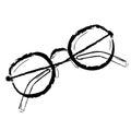 Glasses one black single continuous line art drawing style, sunglasses outline. Front view of eyeglasses minimalist